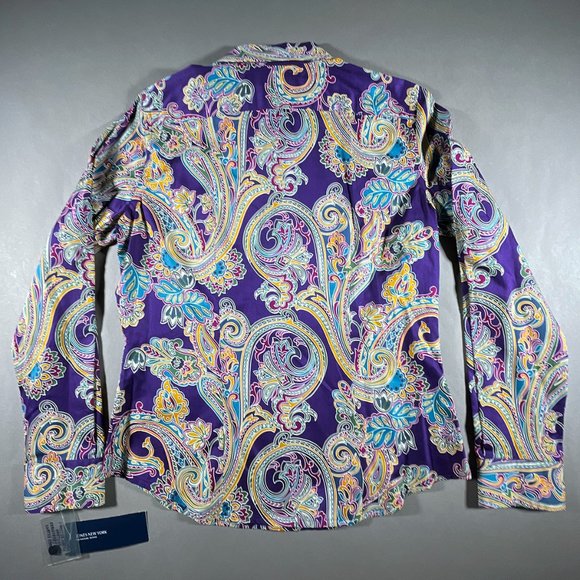 NWT Jones New York Multi Color Paisley Design Blouse Size PS - Picture 2 of 14